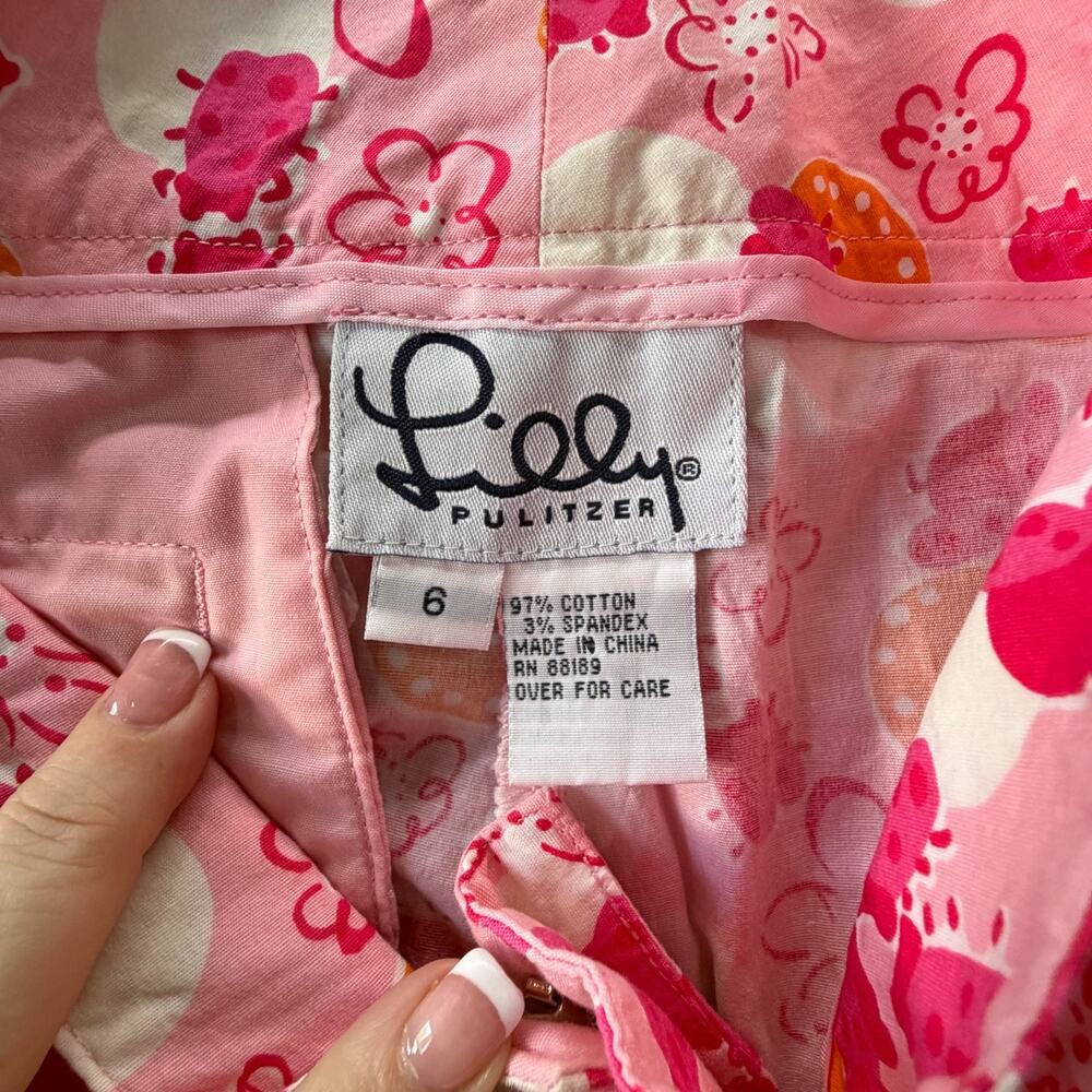 vtg Lilly Pulitzer Ladybug Citrus Print Pants Size 6 Preppy Resort Chic Pink - Picture 3 of 7